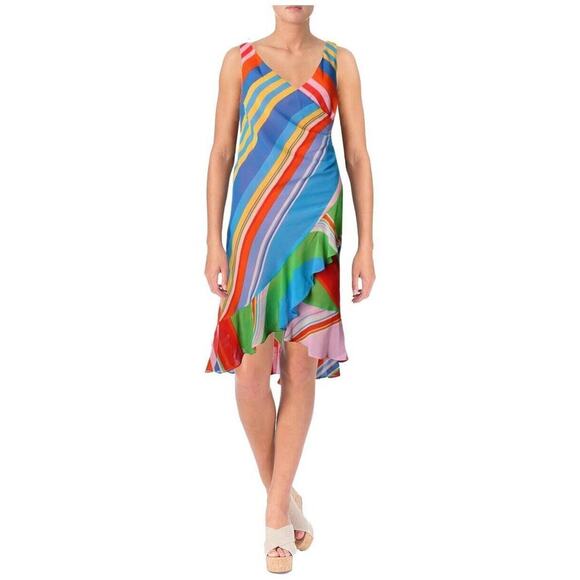 Lauren Ralph Lauren Womens Striped Asymmetrical Size 4 Dress Multicolor Rainbow - Picture 1 of 5